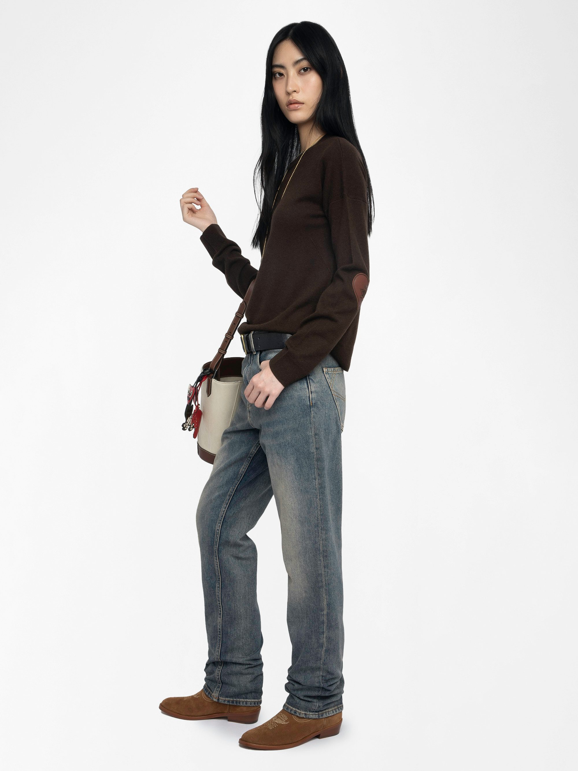 Cici Jumper - Round neck jumper with heart patches at elbows.